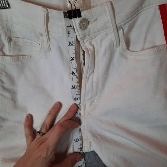 Mother Womens Dazzler Cropped 23 Jeans White Red Stretch Mid Rise Pockets Denim - Picture 5 of 12